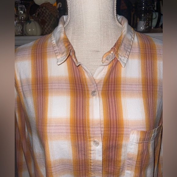Universal Thread goods co. Orange Cream Plaid button down top  EUC Size XXL - Picture 5 of 8
